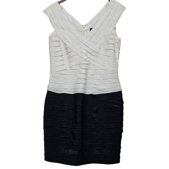 Adrianna Papell White‎ Black Color Block Sleeveless Dress 12 - Picture 1 of 9